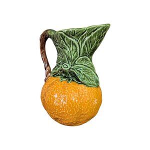 Vintage Orange Pitcher 9.5" Hand Painted Made In Portugal Ceramic Majolica Fruit